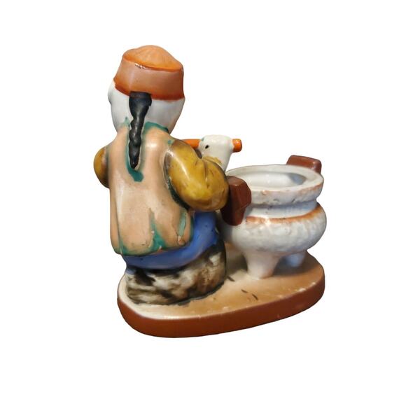 Vintage Japanese Majolica Boy Playing Flute With Small Urn Planter/small holder - Picture 2 of 6